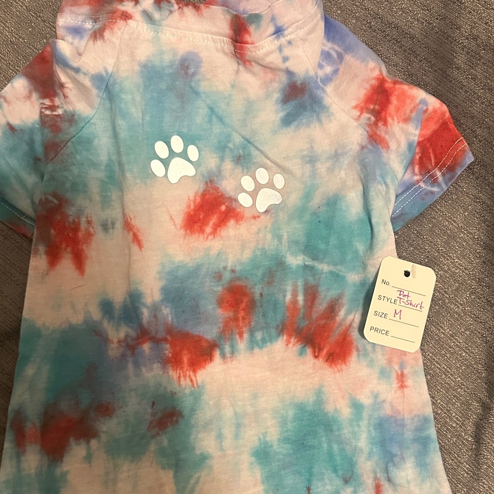New Tie-Dye Paw Print Pet Shirt Size Medium Dog, Cat, Monkey